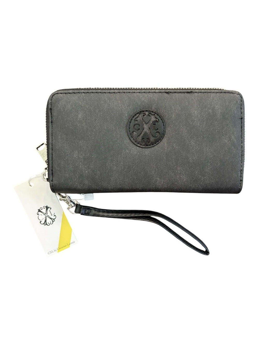 CXL by Christian Lacroix Ames PU Denim Double Zipper Wallet Black Denim w-Flaw